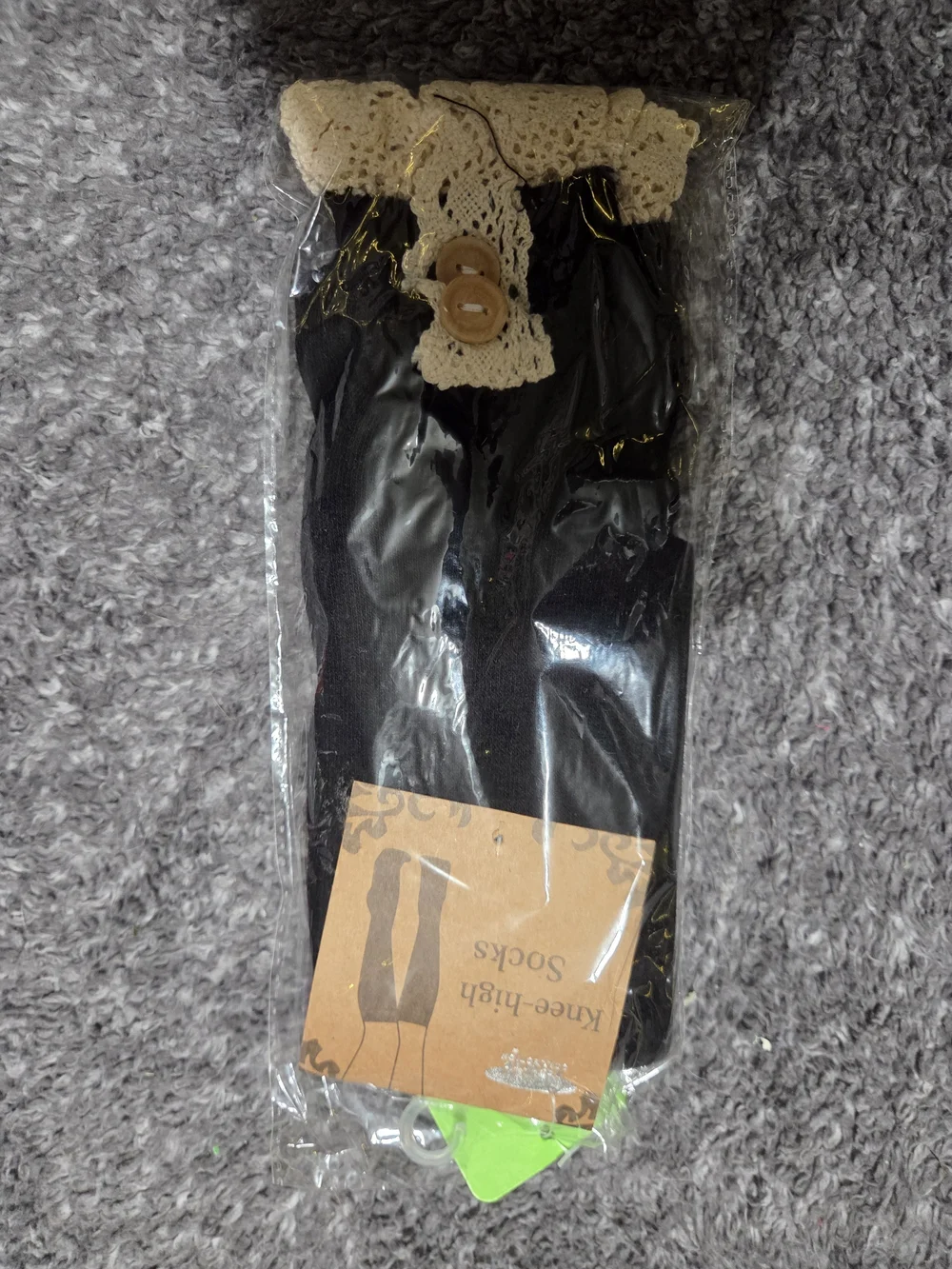 Black Lace-Trim Knee-High Socks for Women